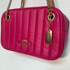 Coach Linear Quilted Cammie Chain Shoulder Bag Barbie Pink